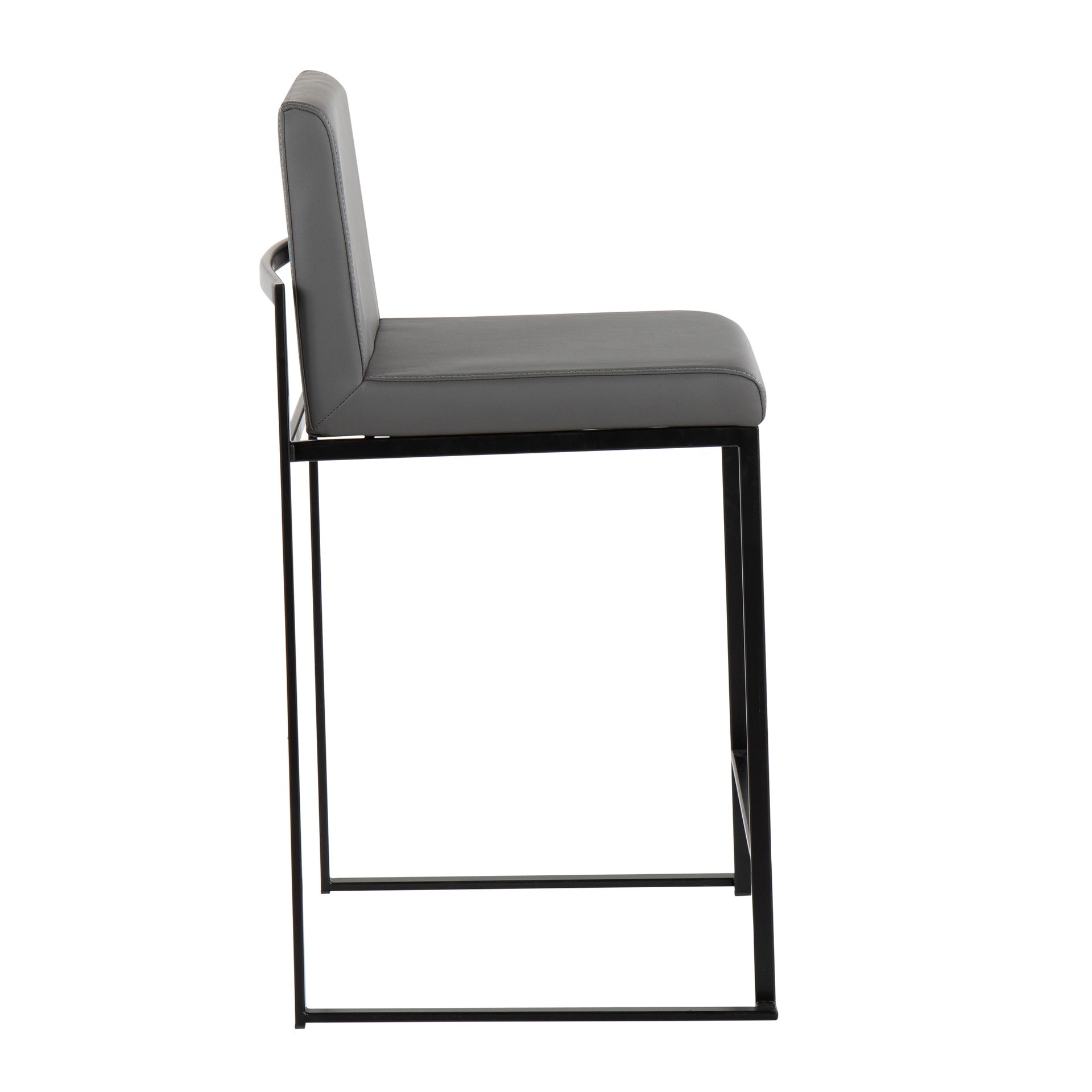 Fuji 26" Contemporary High Back Counter Stool in Black Steel and Grey Faux Leather by LumiSource - Set of 3