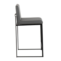 Fuji 26" Contemporary High Back Counter Stool in Black Steel and Grey Faux Leather by LumiSource - Set of 3