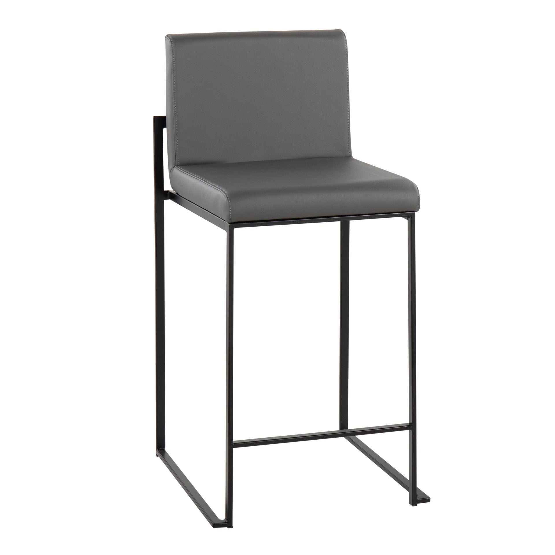 Fuji 26" Contemporary High Back Counter Stool in Black Steel and Grey Faux Leather by LumiSource - Set of 3