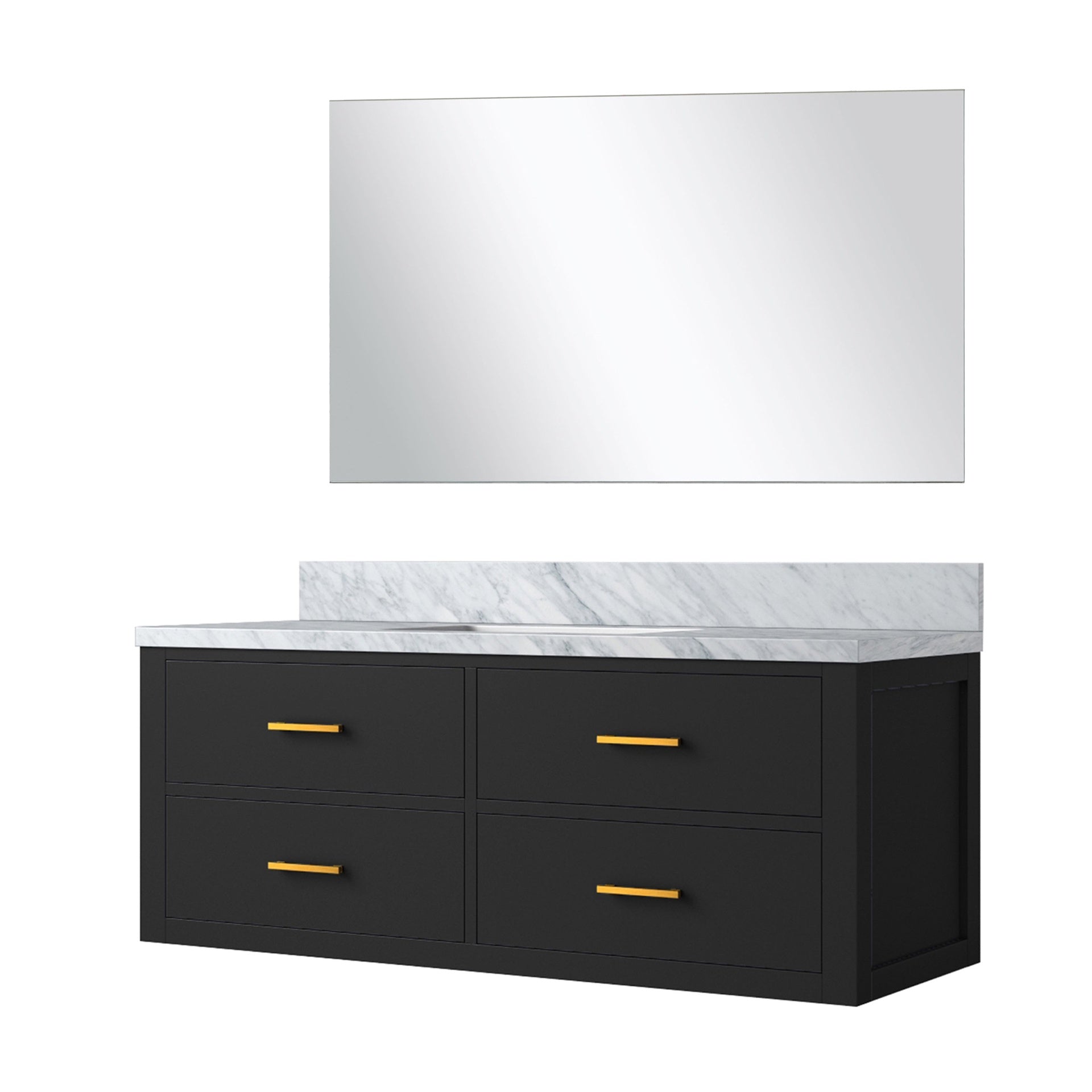Black Single Bath Vanity 48 in. W x 22 in. D, Carrara Marble Countertop and 43 in. Mirror