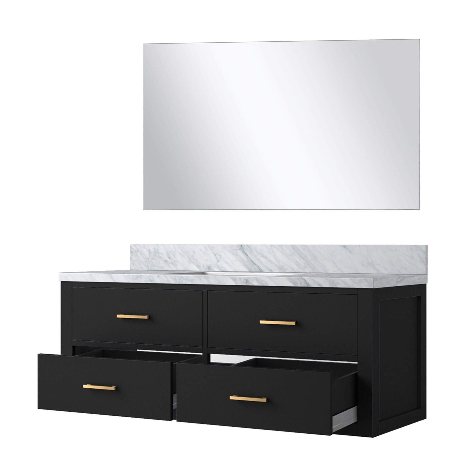 Black Single Bath Vanity 48 in. W x 22 in. D, Carrara Marble Countertop and 43 in. Mirror