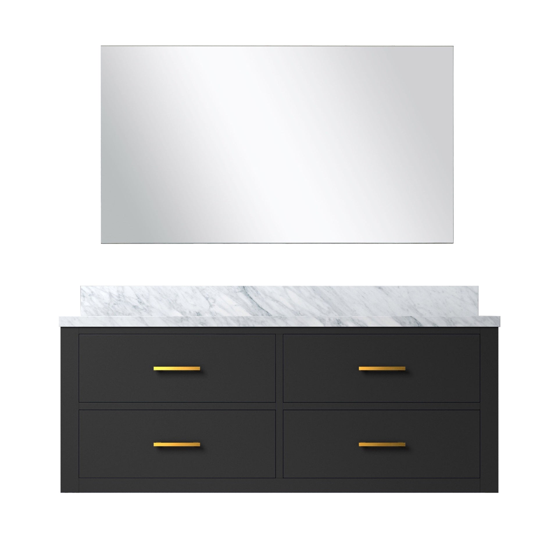 Black Single Bath Vanity 48 in. W x 22 in. D, Carrara Marble Countertop and 43 in. Mirror