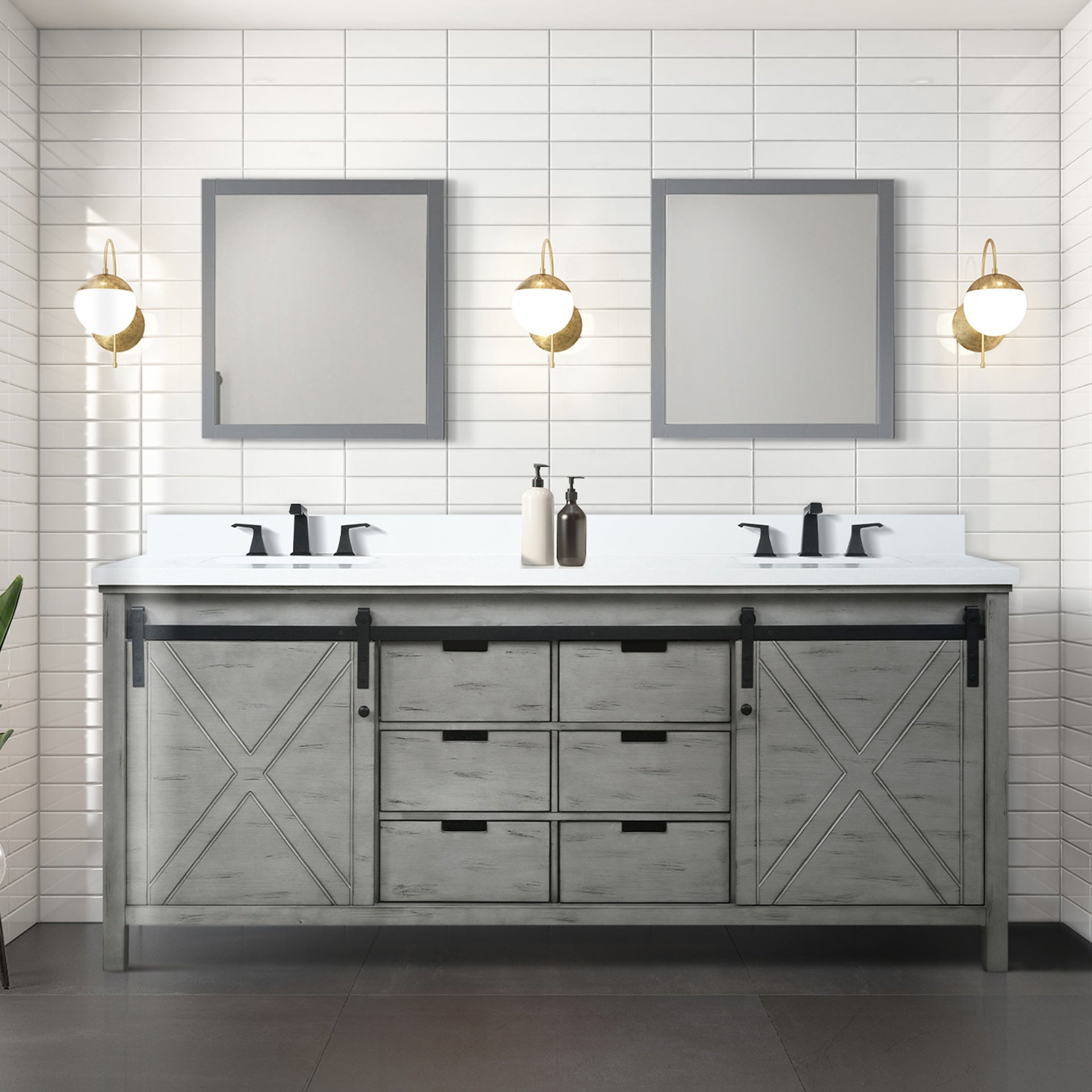 Ash Grey Double Bath Vanity 80 in. W x 22 in. D, and 30 in. Mirrors