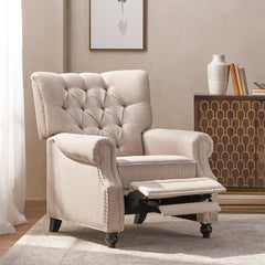 Button Tuffted  Heavy Duty Manual Reclining Sofa , Home Theater Seating, Pushback Recliner Chair Armchair Push Back Recliner with Rivet Decoration Single Sofa Accent Chair for Living Room