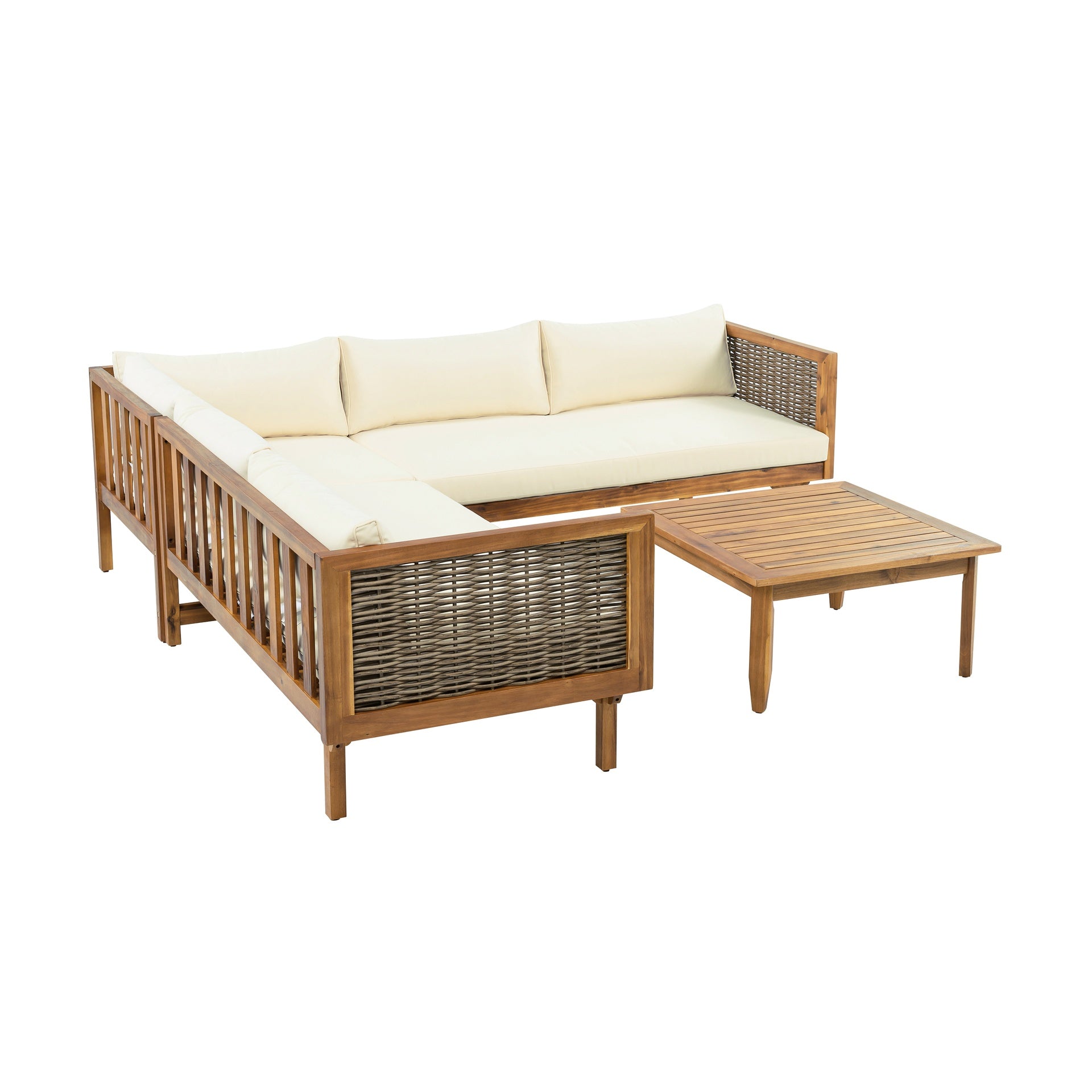 SECTIONAL SEATING GROUP WITH WATERPROOF CUSHIONS - PREMIUM OUTDOOR SOFA SET(BEIGE CUSHION)