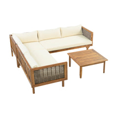SECTIONAL SEATING GROUP WITH WATERPROOF CUSHIONS - PREMIUM OUTDOOR SOFA SET(BEIGE CUSHION)