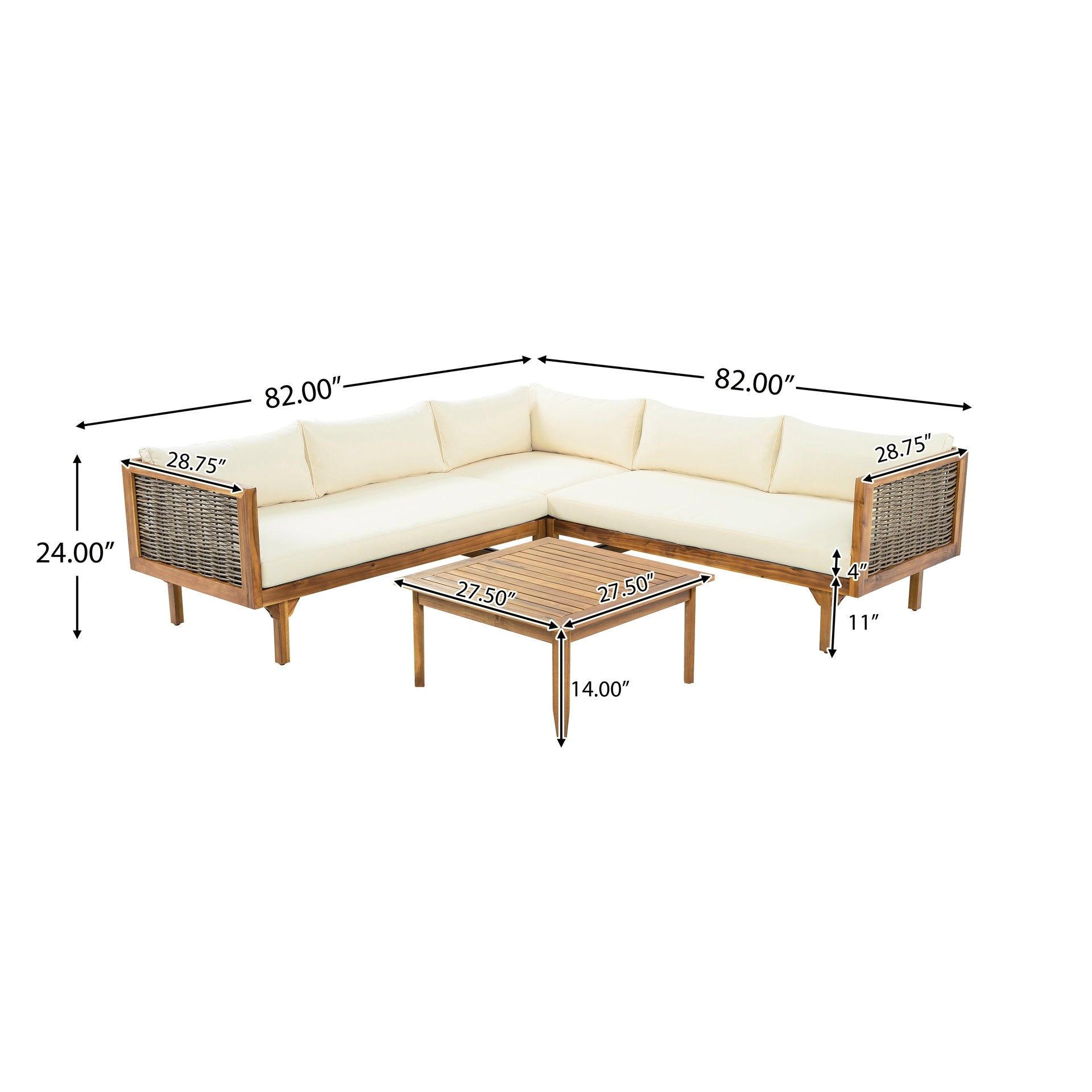 SECTIONAL SEATING GROUP WITH WATERPROOF CUSHIONS - PREMIUM OUTDOOR SOFA SET(BEIGE CUSHION)