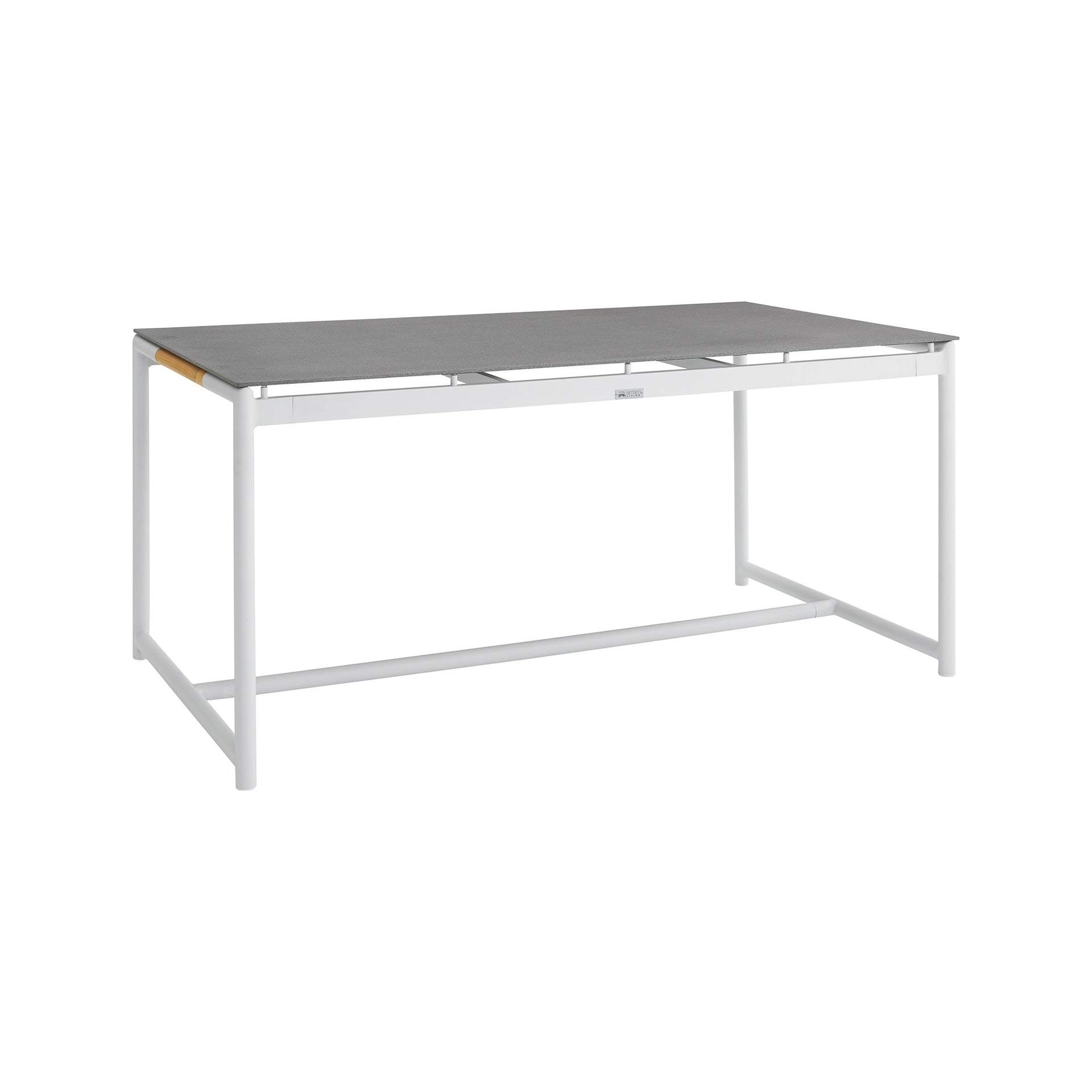 Wyncrest White Aluminum and Teak Outdoor Dining Table with Stone Top