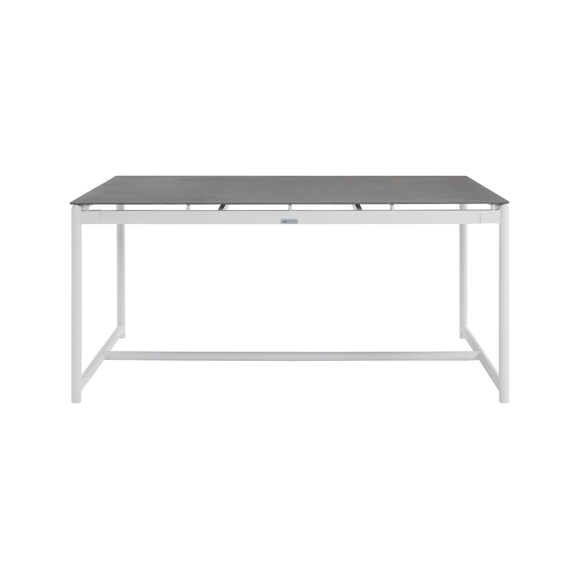 Wyncrest White Aluminum and Teak Outdoor Dining Table with Stone Top