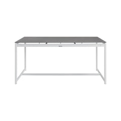 Wyncrest White Aluminum and Teak Outdoor Dining Table with Stone Top