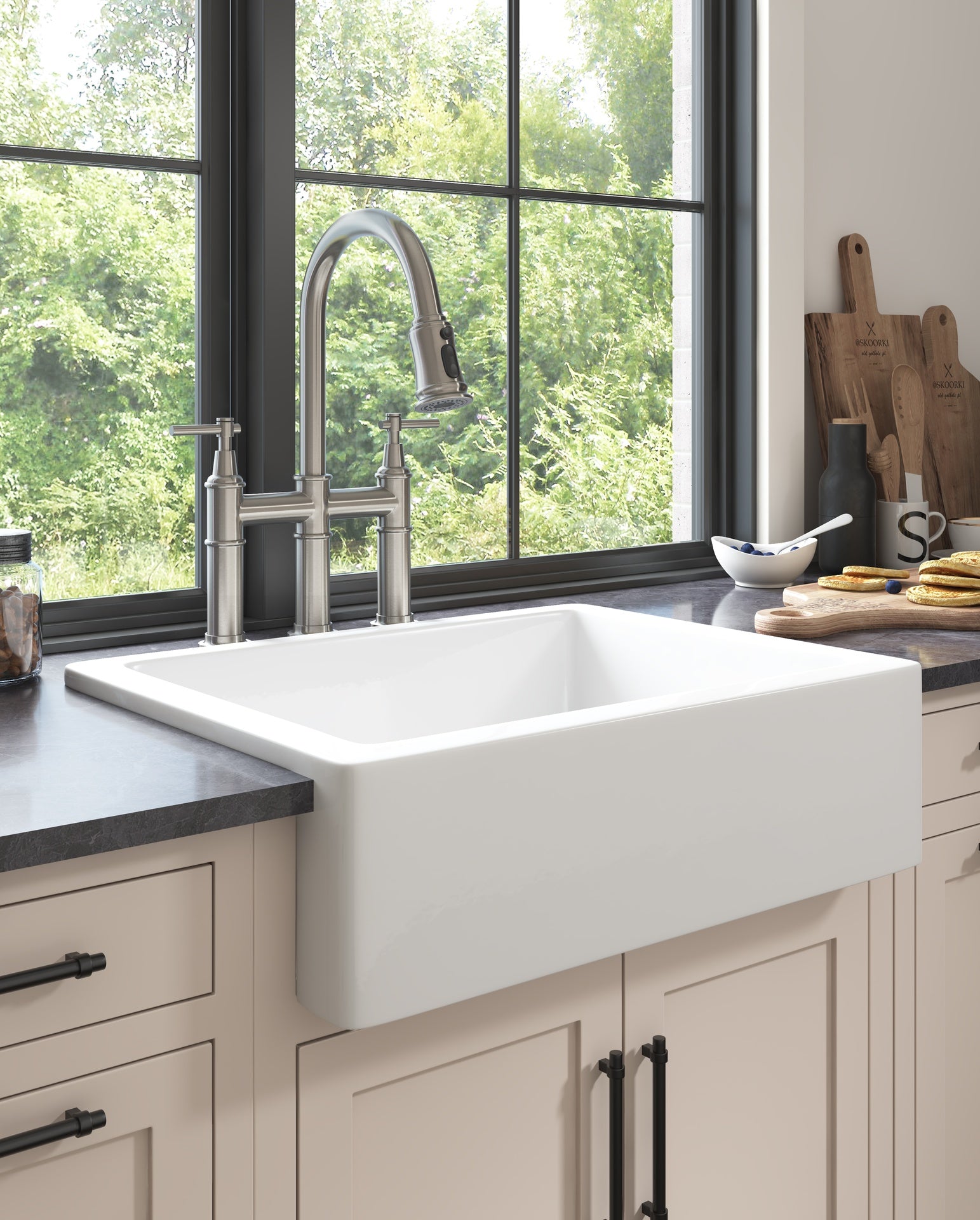 24"L x 19" W Farmhouse/Apron Front White Ceramic Kitchen Sink