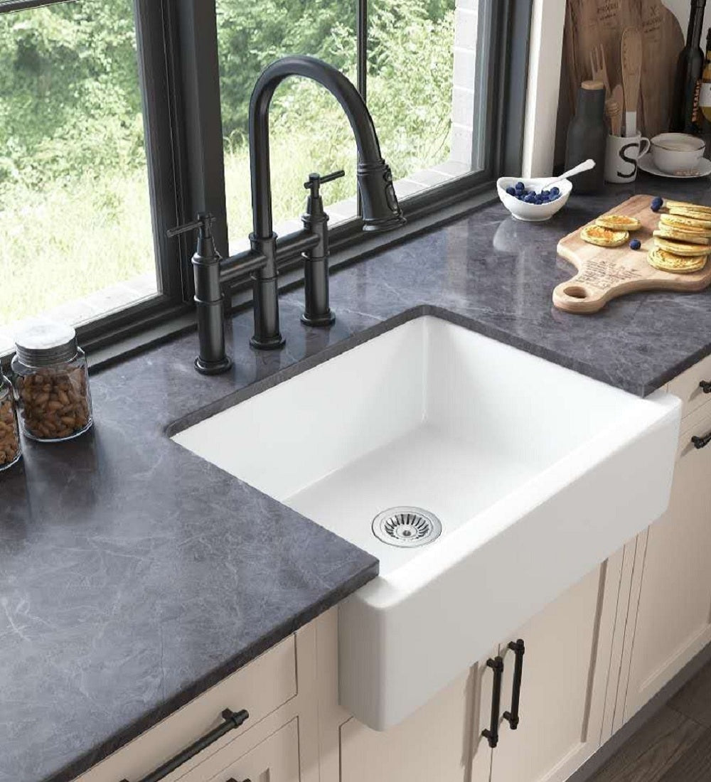 24"L x 19" W Farmhouse/Apron Front White Ceramic Kitchen Sink