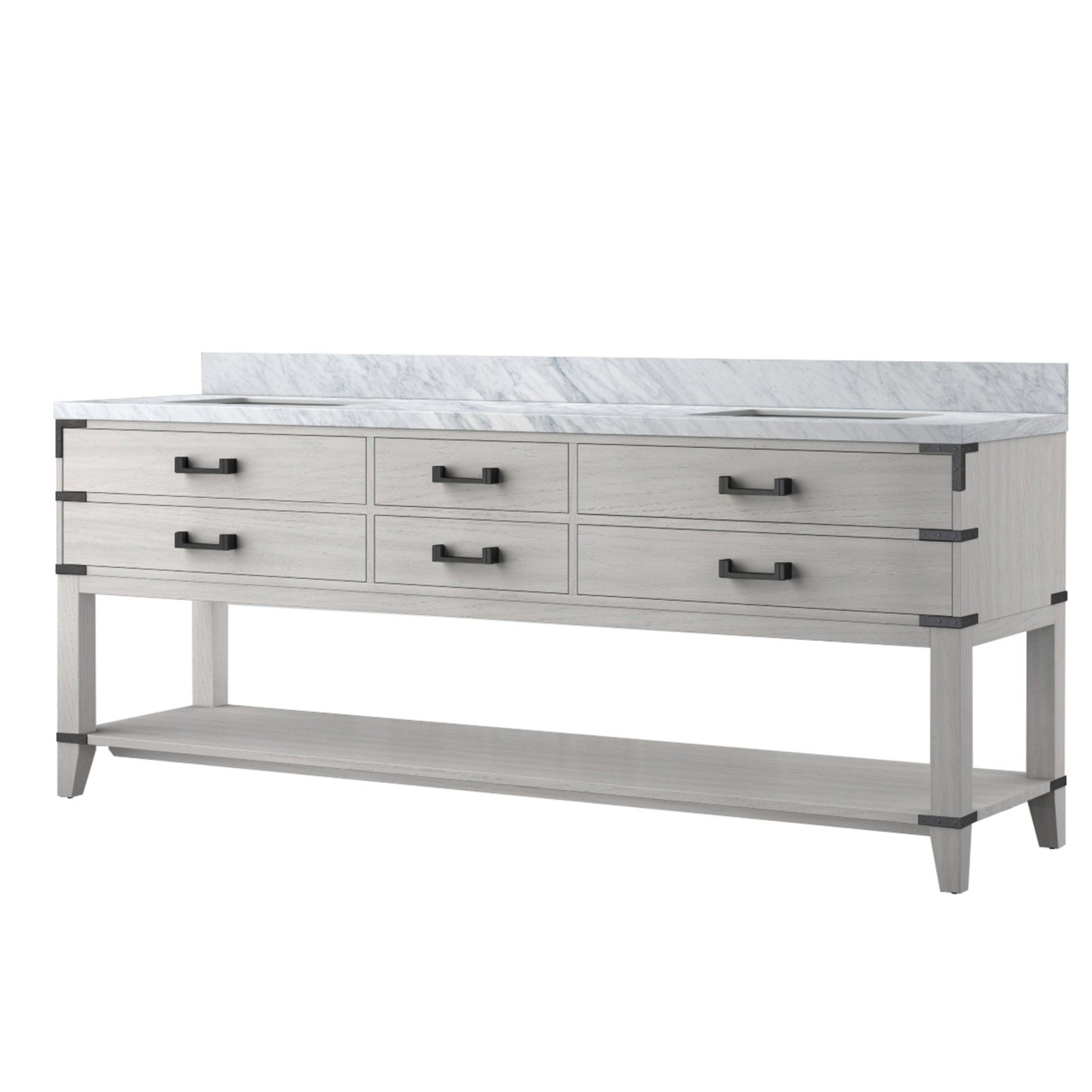 White Oak Double Bath Vanity 84 in. W x 22 in. D, with Carrara Marble Top