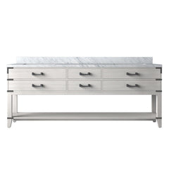 White Oak Double Bath Vanity 84 in. W x 22 in. D, with Carrara Marble Top