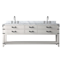 White Oak Double Bath Vanity 84 in. W x 22 in. D, Carrara Marble Top, and Faucet Set