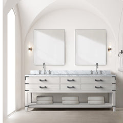 White Oak Double Bath Vanity 84 in. W x 22 in. D, Carrara Marble Top, and Faucet Set