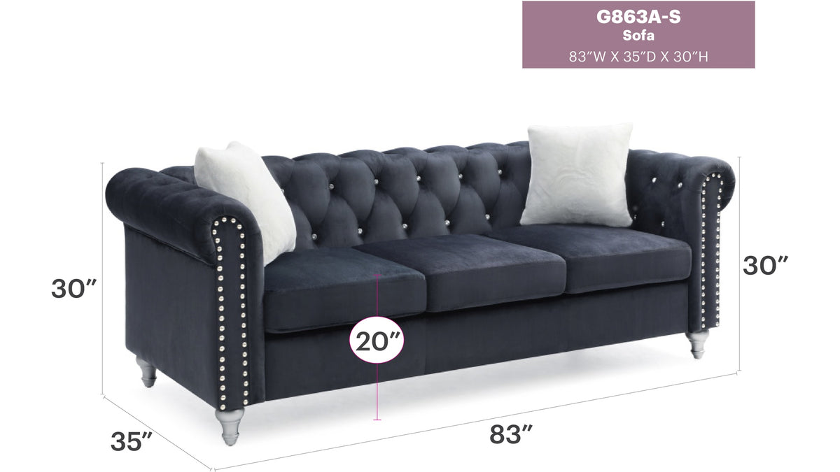 Raisa G863A-S Sofa , BLACK