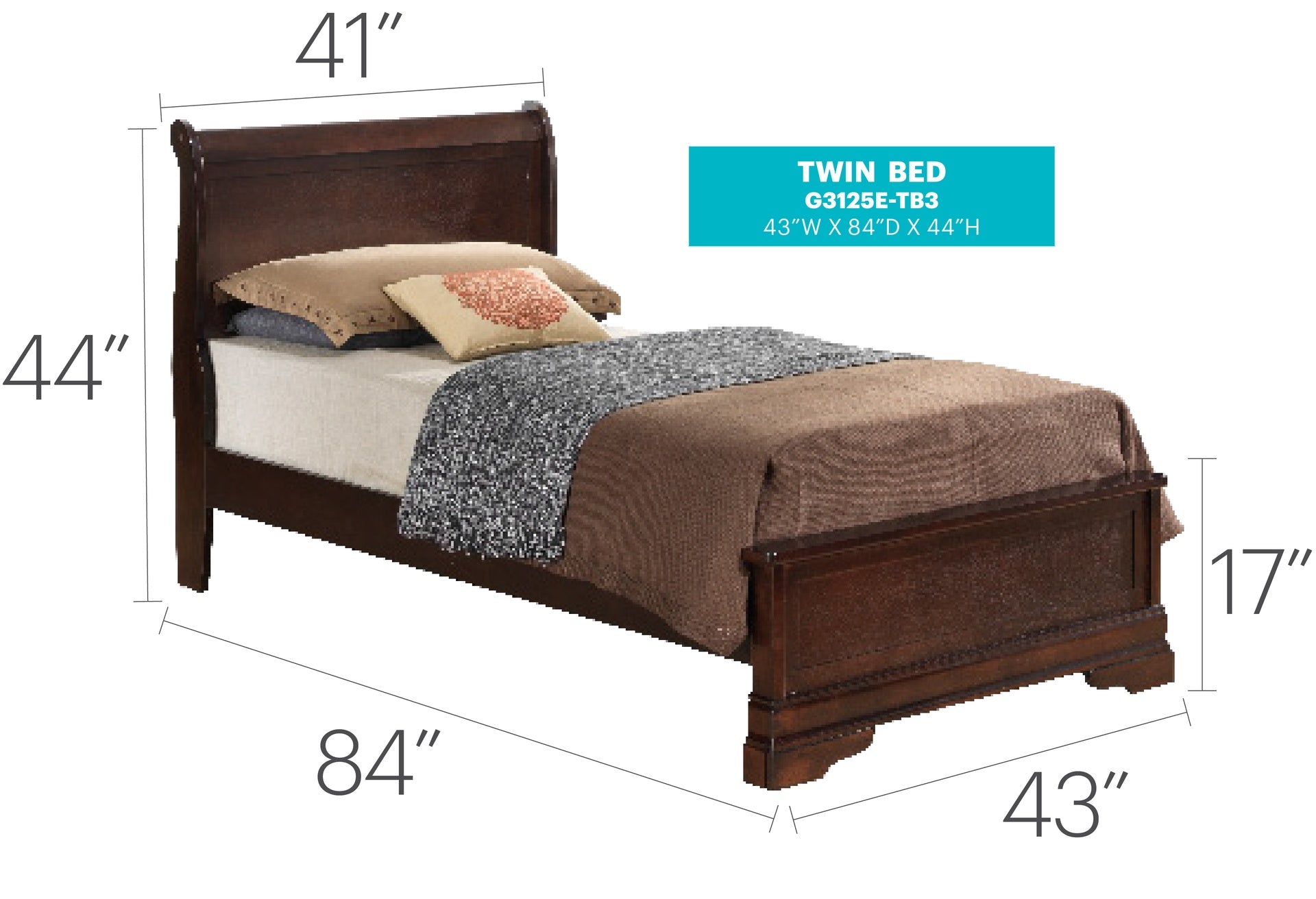 Louis Phillipe G3125E-TB3 Twin  Bed , Cappuccino