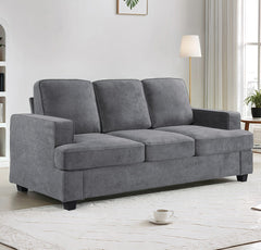 Modern Velvet Sofa, Comfortable 3 Seater Couch with Deep Seating and High-Density Foam, Loose Back Cushions, Wide Arms, Living Room Furniture for Home, Apartment, Office, Grey