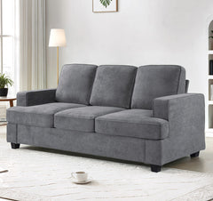 Modern Velvet Sofa, Comfortable 3 Seater Couch with Deep Seating and High-Density Foam, Loose Back Cushions, Wide Arms, Living Room Furniture for Home, Apartment, Office, Grey
