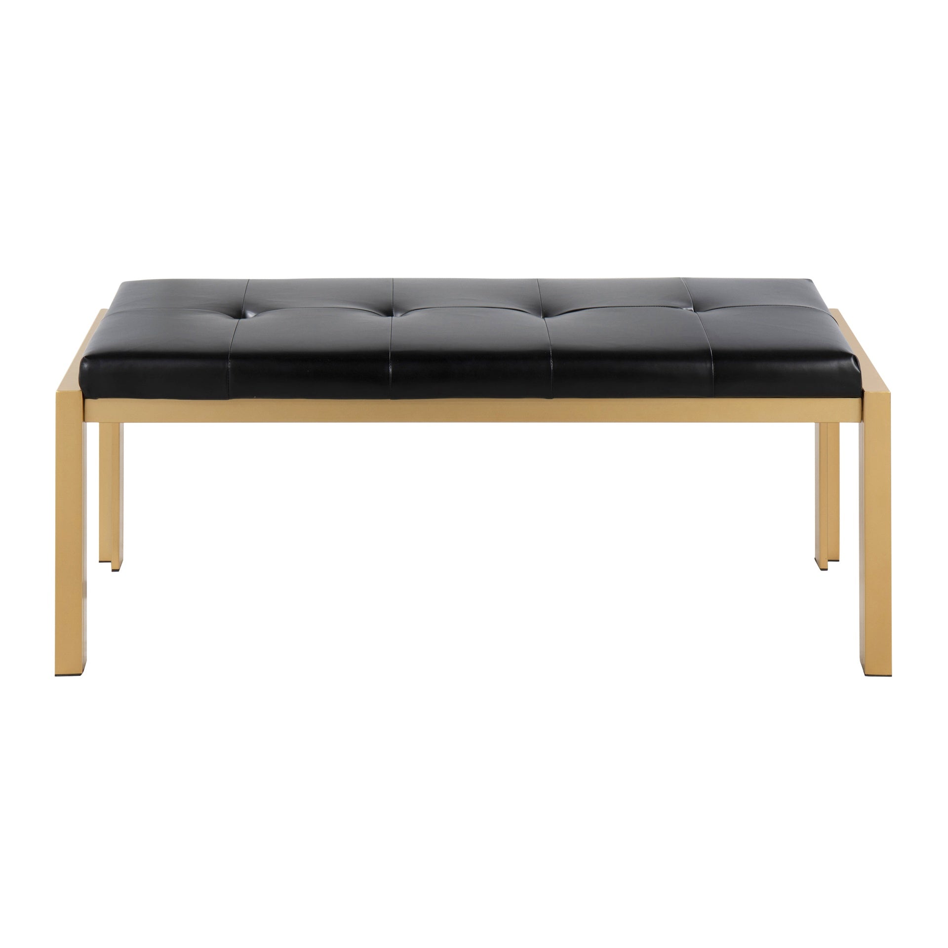 Fuji Contemporary Bench in Gold Metal and Black Faux Leather by LumiSource