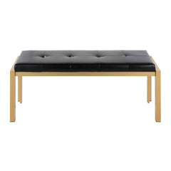 Fuji Contemporary Bench in Gold Metal and Black Faux Leather by LumiSource