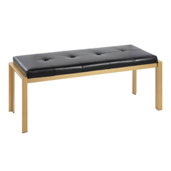 Fuji Contemporary Bench in Gold Metal and Black Faux Leather by LumiSource