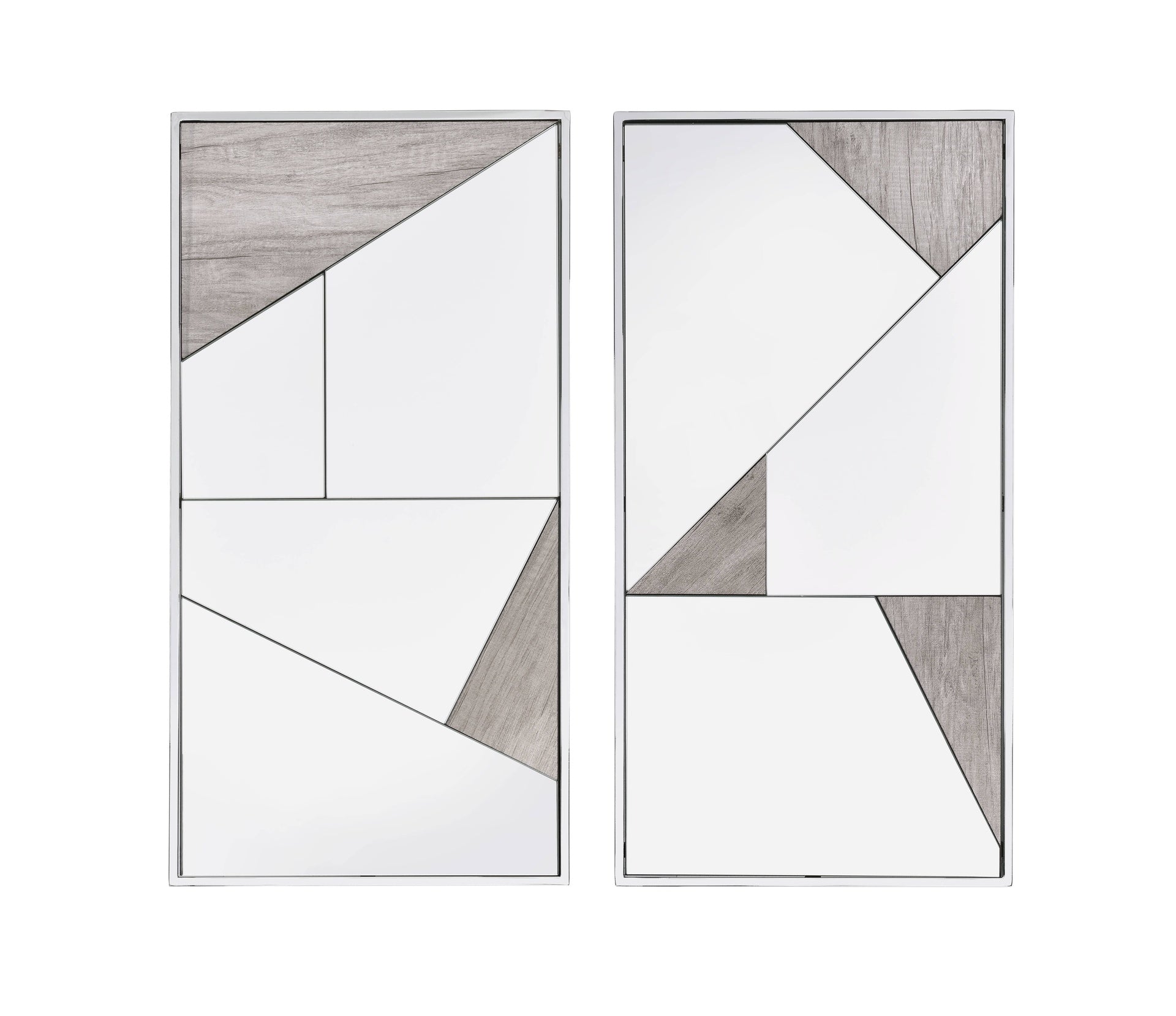 Chafik Mirrored, Natural Oak & Chrome Finish Accent Mirror (Set of 2) Assembled