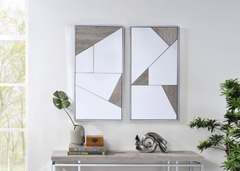 Chafik Mirrored, Natural Oak & Chrome Finish Accent Mirror (Set of 2) Assembled