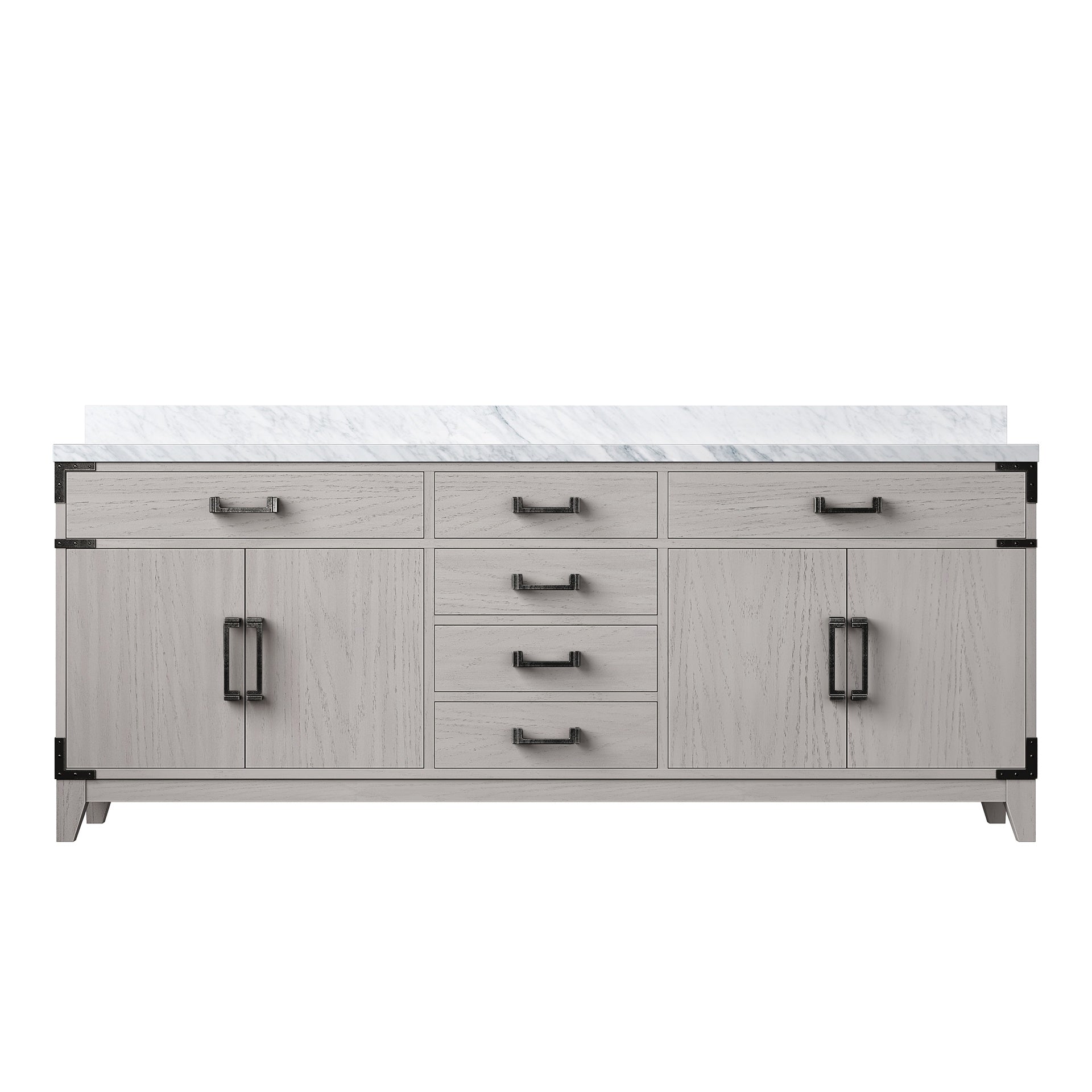 White Oak Double Bath Vanity 80 in. W x 22 in. D, with Carrara Marble Top
