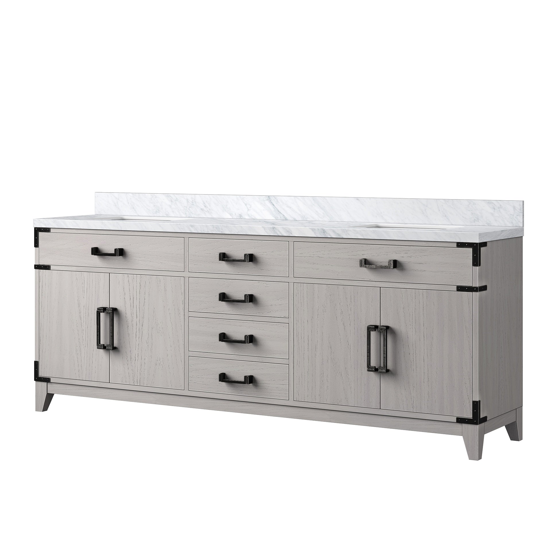 White Oak Double Bath Vanity 80 in. W x 22 in. D, with Carrara Marble Top