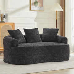 Curved Loveseat, Small Chenille Sofa with 3 Pillows, Deep Seat Couch for Apartment, Living Room, No Assembly Needed