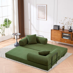 Folding Sofa Bed, 63" Convertible Couch Bed with 2 Pillows, Fold Out Couch, Foam Spring Floor Mattress, Futon Couch for Living Room, Office, Apartment