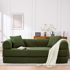 Folding Sofa Bed, 63" Convertible Couch Bed with 2 Pillows, Fold Out Couch, Foam Spring Floor Mattress, Futon Couch for Living Room, Office, Apartment