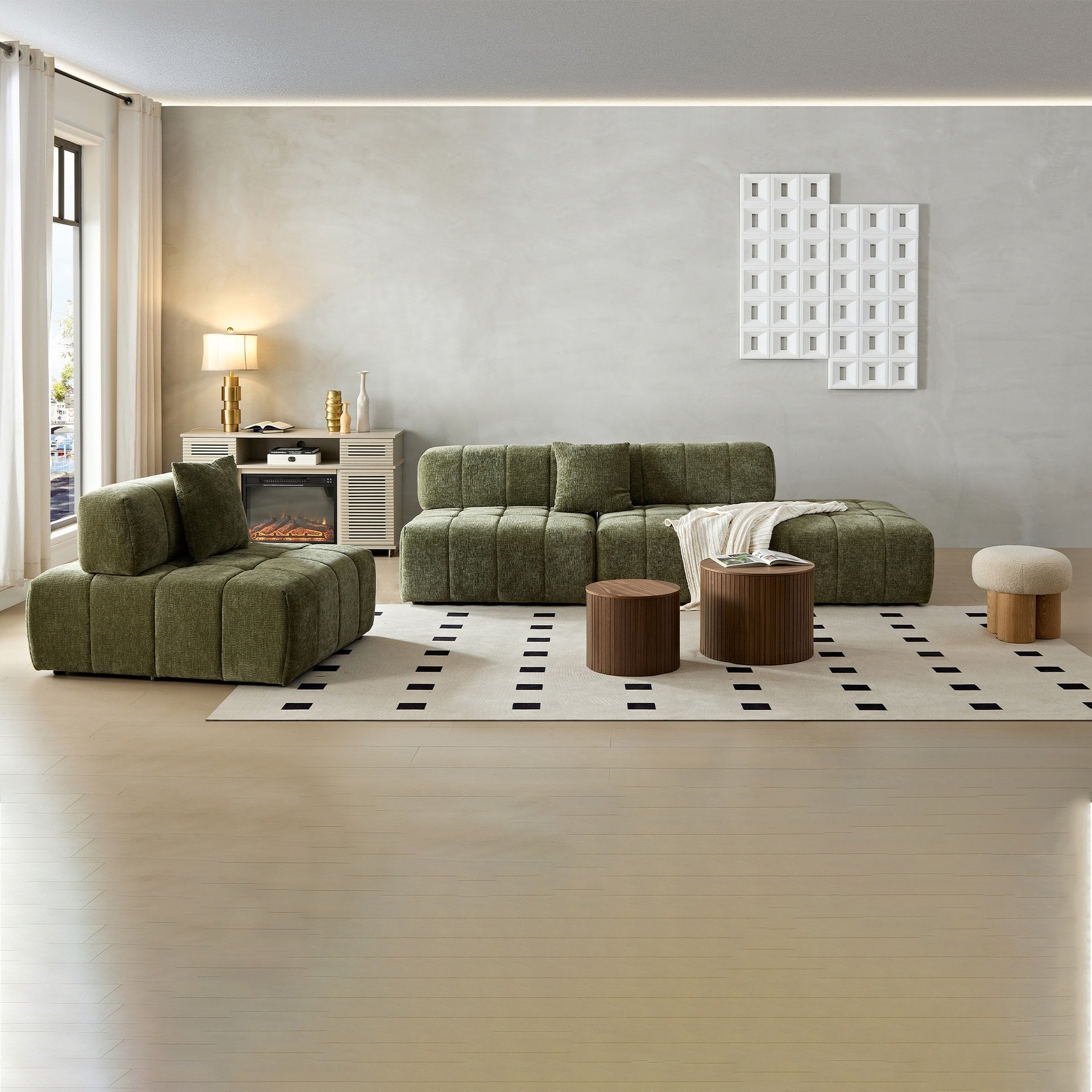 WKS3  Piano key combination sofa, 2 single seats plus 1 luxury cloth sofa, Green