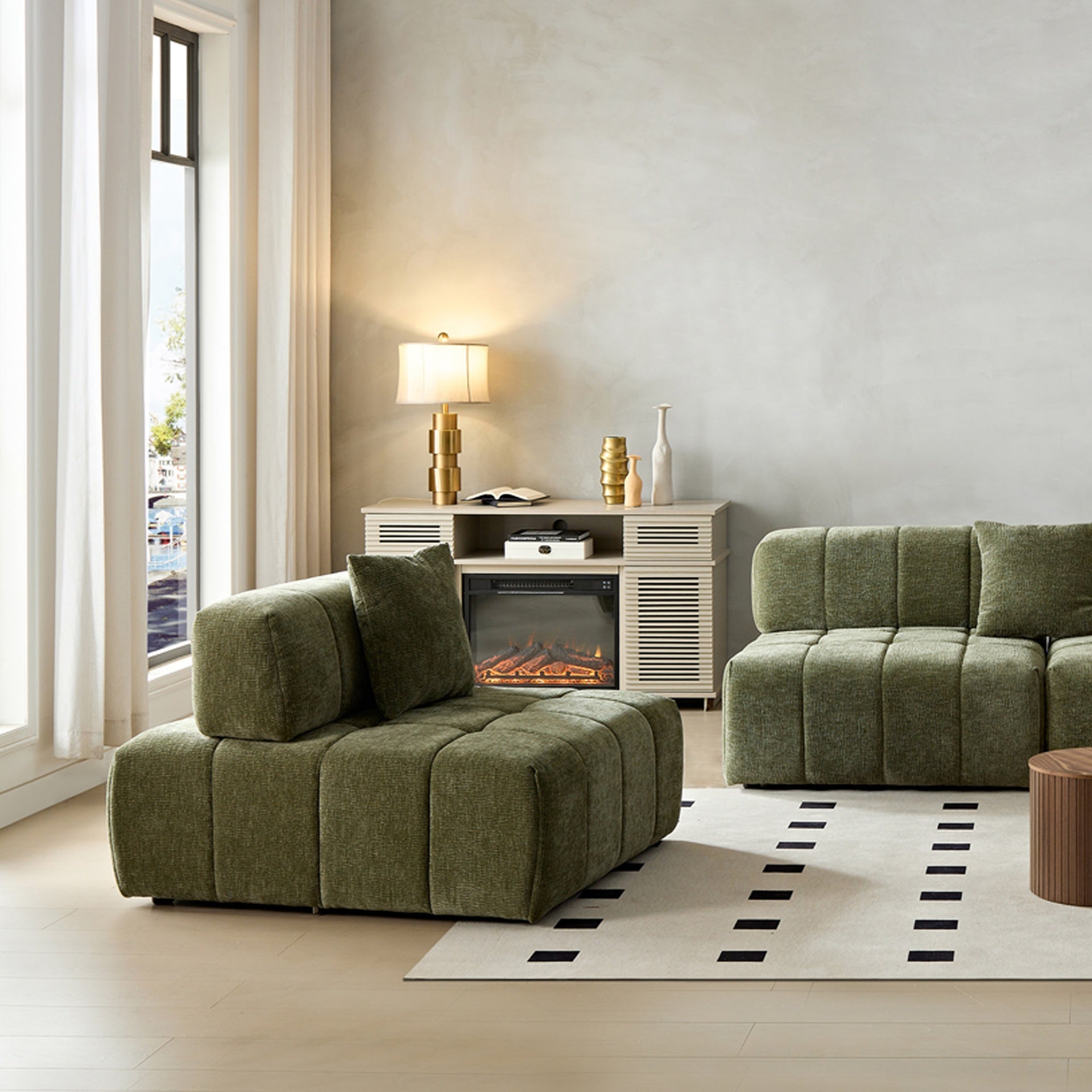 WKS3  Piano key combination sofa, 2 single seats plus 1 luxury cloth sofa, Green