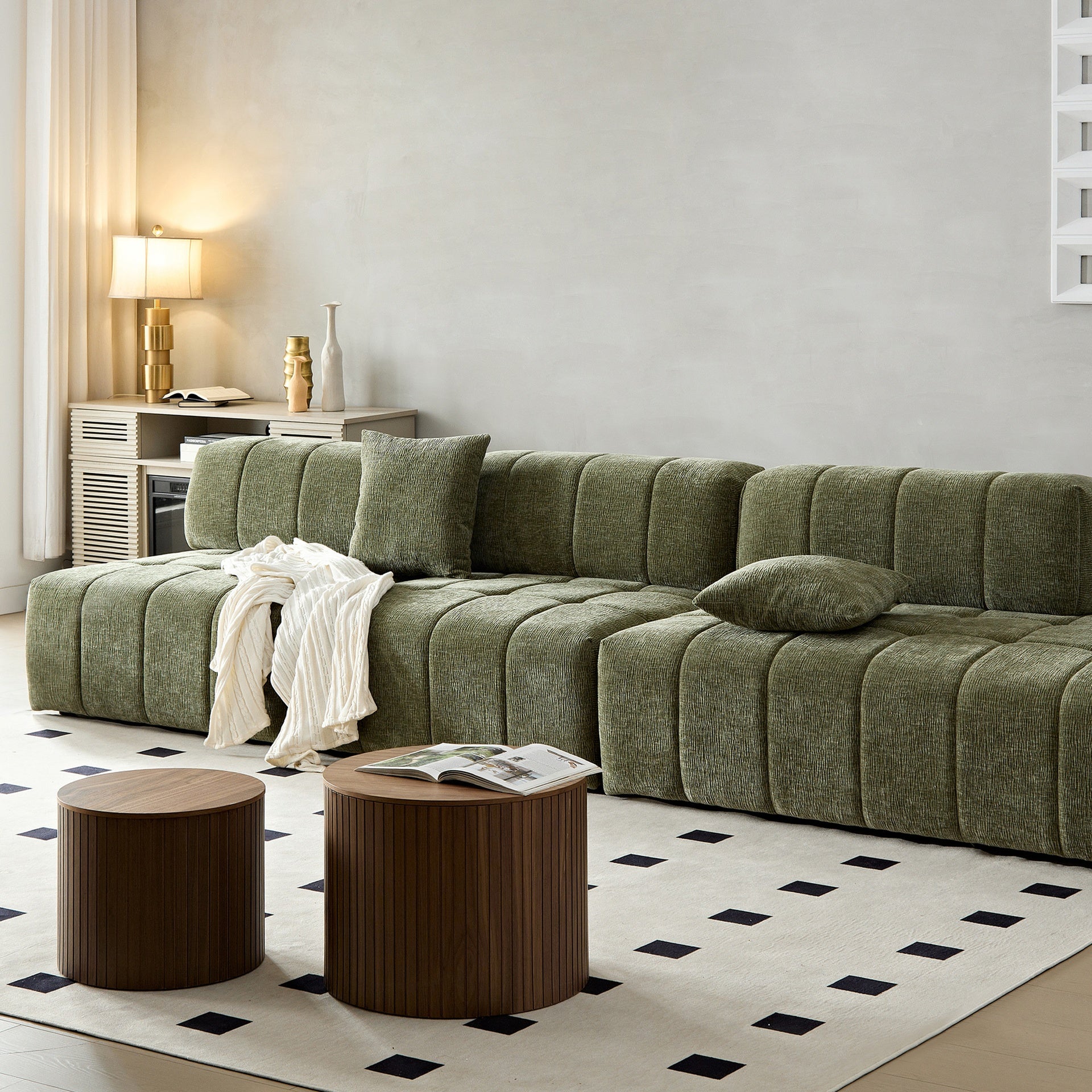 WKS3  Piano key combination sofa, 2 single seats plus 1 luxury cloth sofa, Green