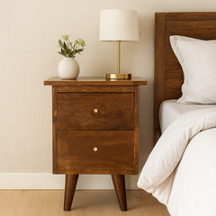 Solid Wood Bedside, 2-Drawers, Chestnut, Dark Brown