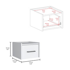 Boa Floating Nightstand , End Table, Side Table Wall-Mounted Single Drawer Design with Handle- White - Bedroom