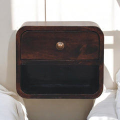 Solid Wood Mini Curved California Walnut Wall-Mounted Bedside, Open Slot, 1-Drawer