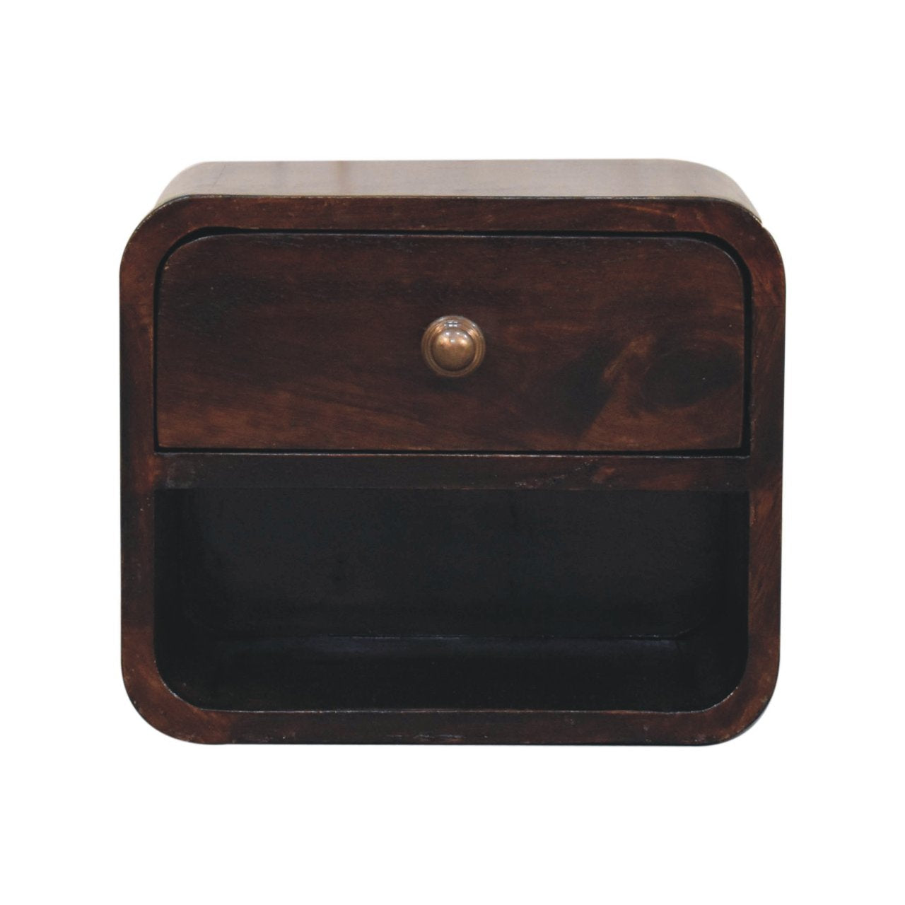 Solid Wood Mini Curved California Walnut Wall-Mounted Bedside, Open Slot, 1-Drawer