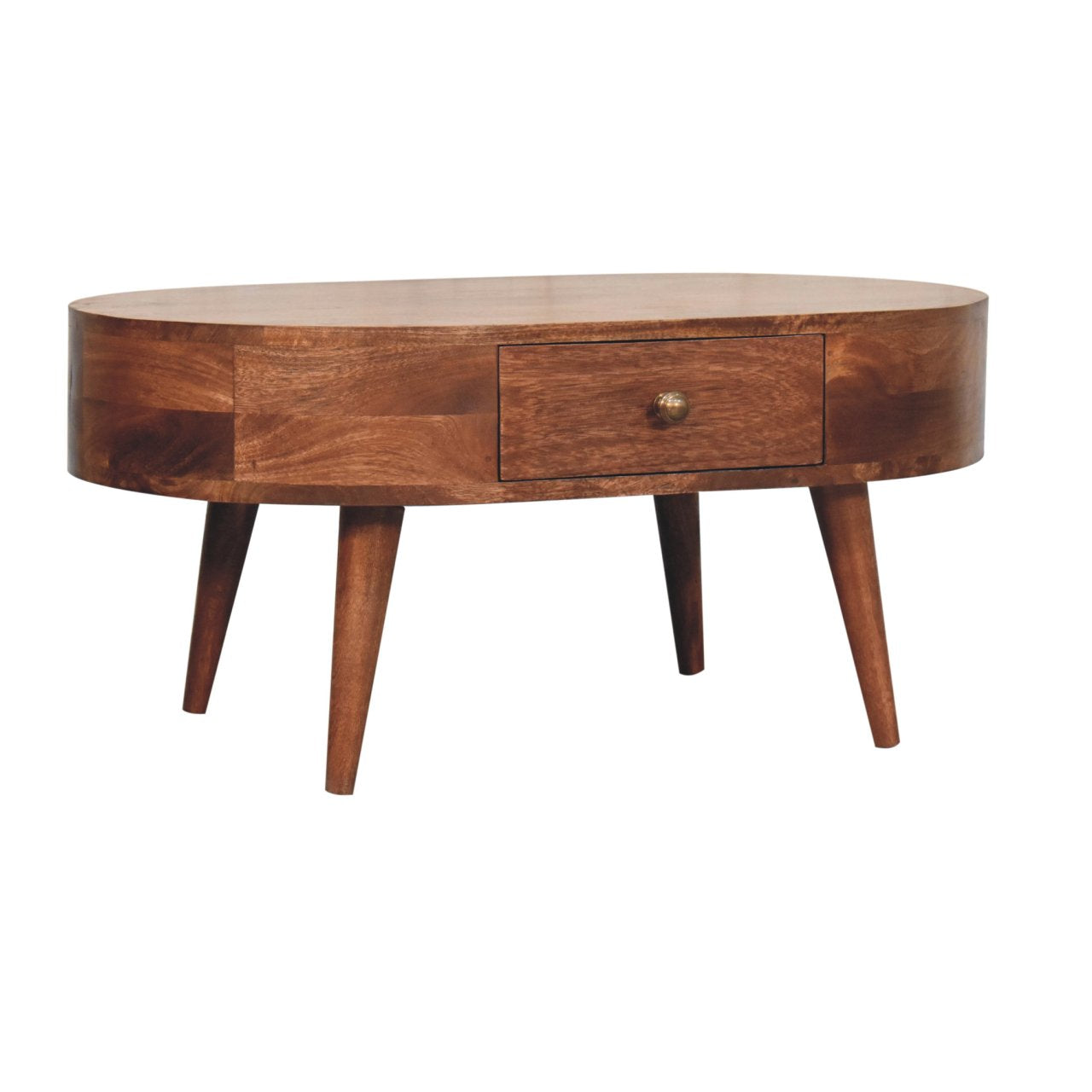 Solid Wood Honey Caramel Coffee Table, 2-Drawer, Nordic Legs, Brown