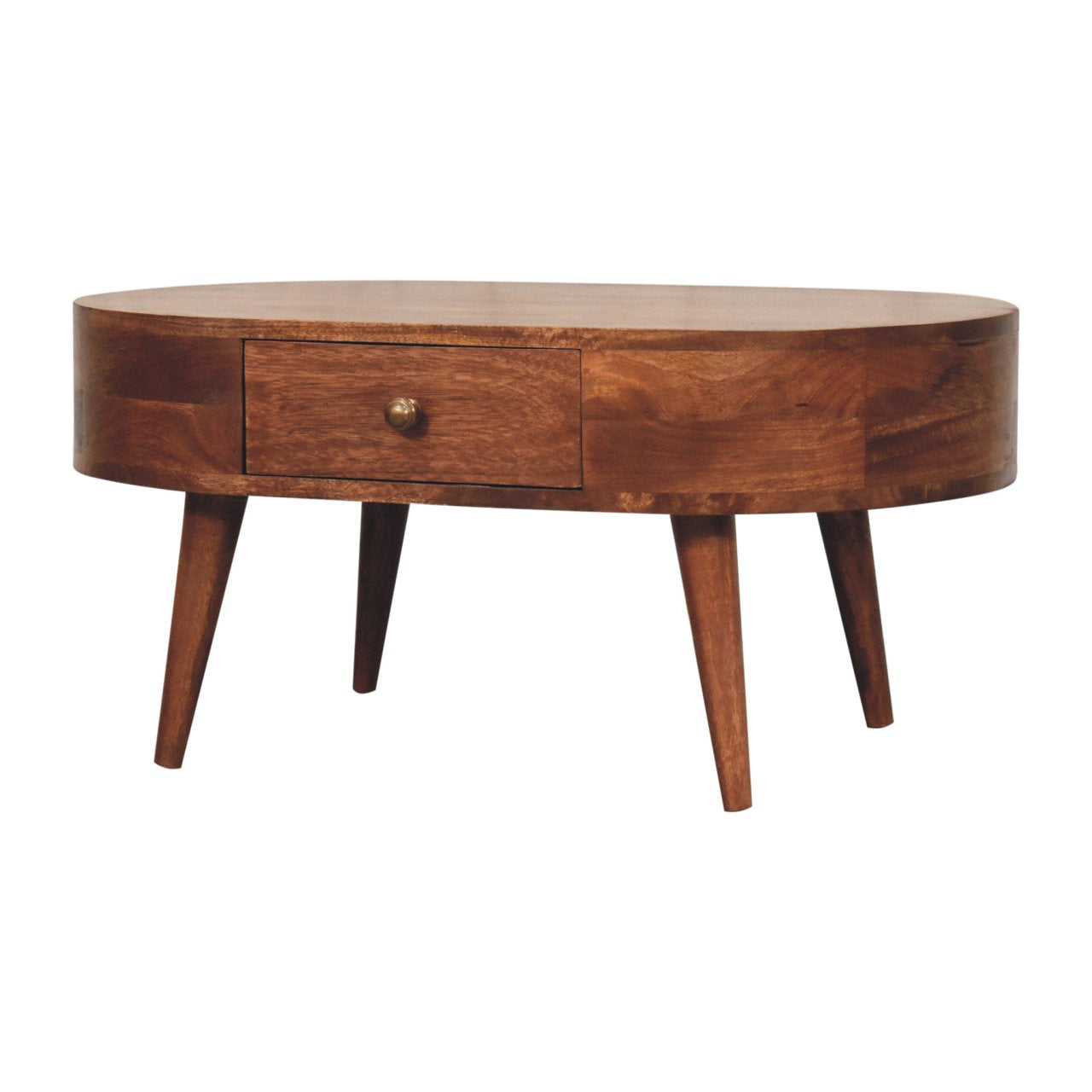 Solid Wood Honey Caramel Coffee Table, 2-Drawer, Nordic Legs, Brown