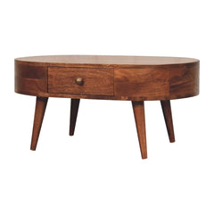 Solid Wood Honey Caramel Coffee Table, 2-Drawer, Nordic Legs, Brown