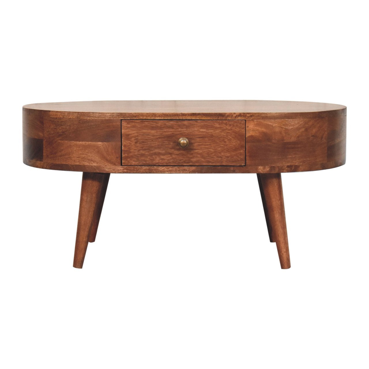 Solid Wood Honey Caramel Coffee Table, 2-Drawer, Nordic Legs, Brown