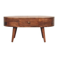 Solid Wood Honey Caramel Coffee Table, 2-Drawer, Nordic Legs, Brown