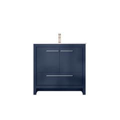 Navy Blue Bath Vanity 36 in. W x 20 in. D, White Quartz Top and Rose Gold Faucet Set