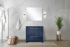Navy Blue Bath Vanity 36 in. W x 20 in. D, White Quartz Top and Rose Gold Faucet Set