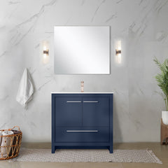 Navy Blue Bath Vanity 36 in. W x 20 in. D, White Quartz Top and Rose Gold Faucet Set