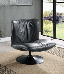 Piotr Black Top Grain Leather Accent Chair with Swivel